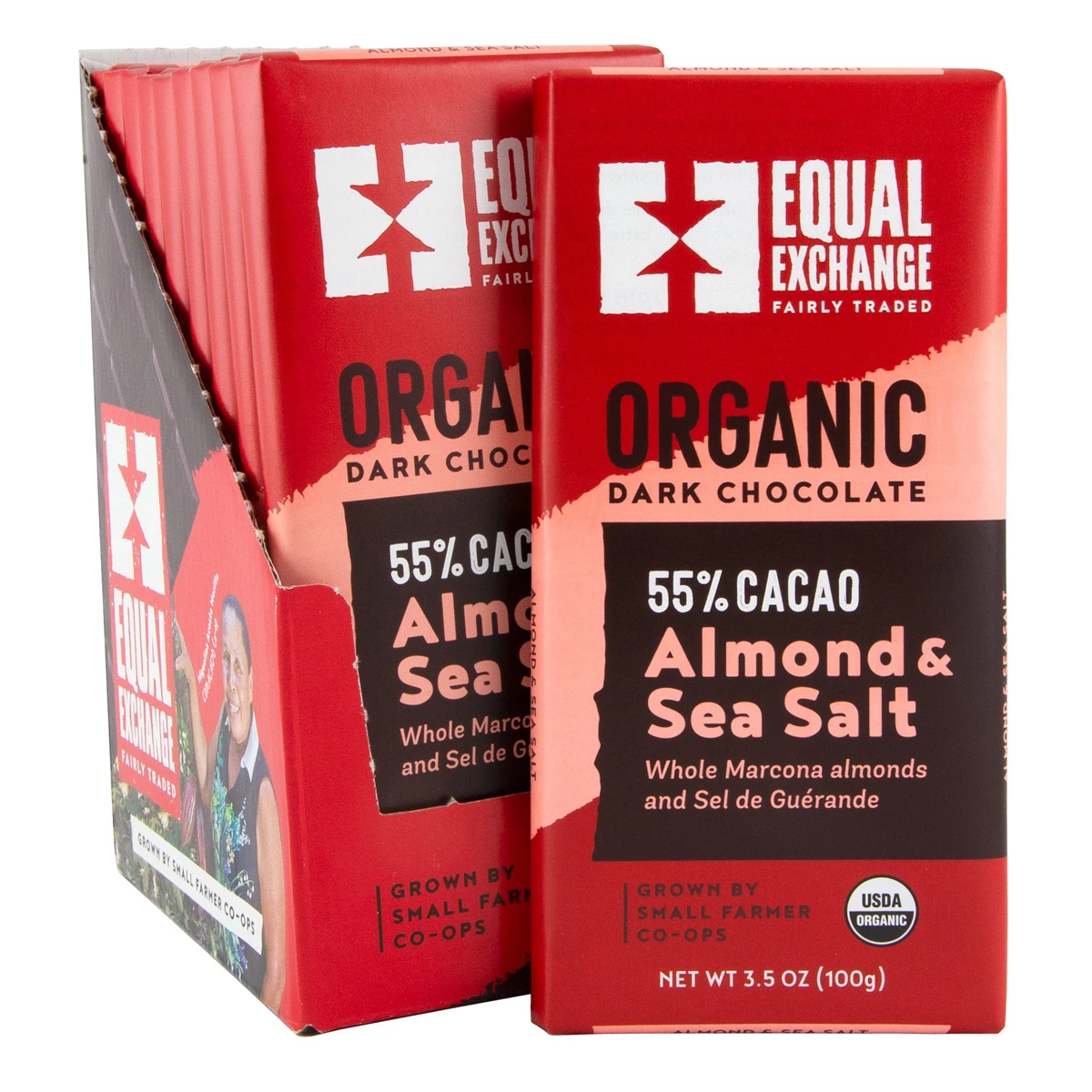 Equal Exchange Almond & Sea Salt 55% — 제조사 진열박스 포함 이미지, 구매 상품은 단품